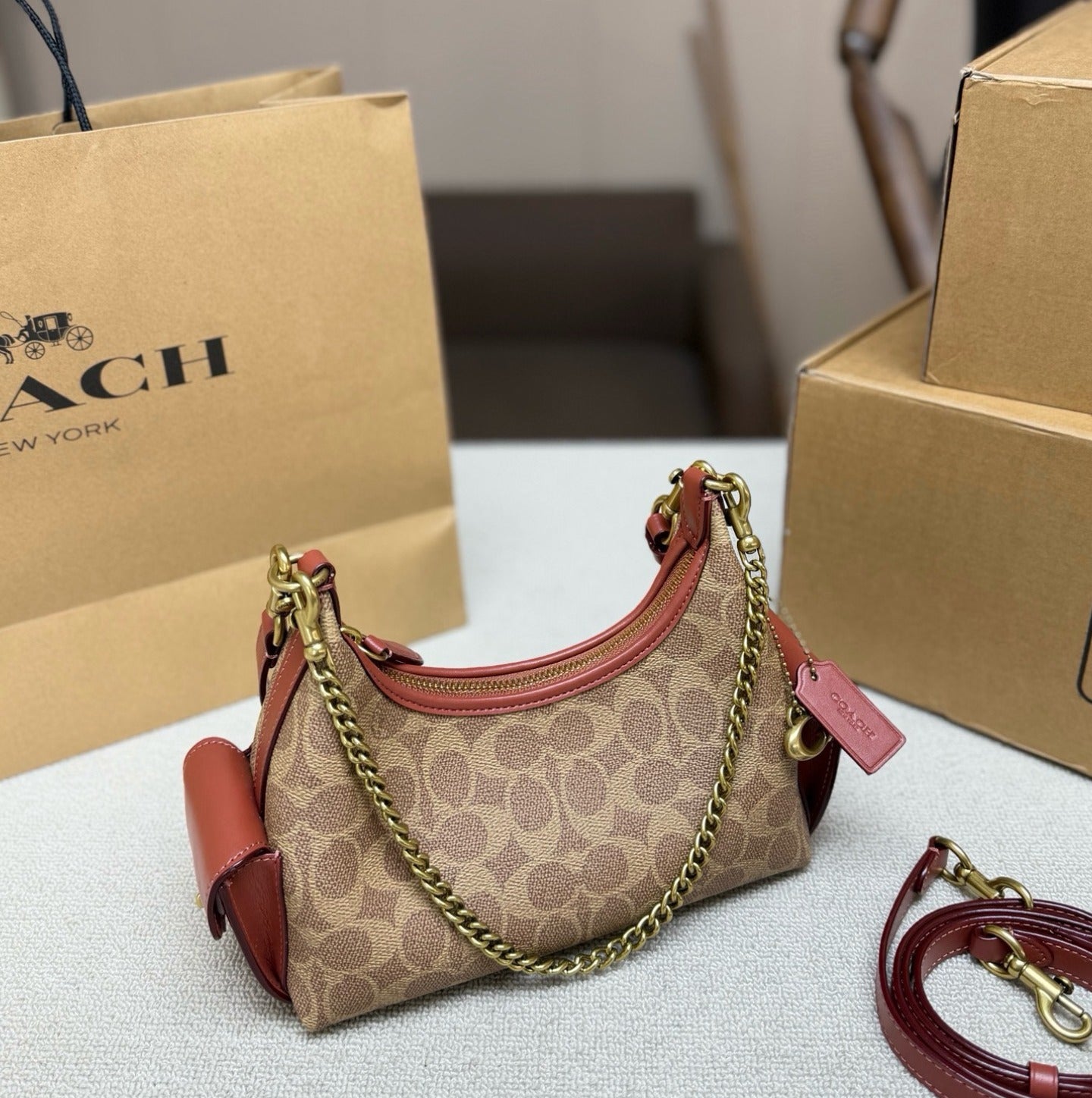 Coach Leather Chain Shoulder Bag