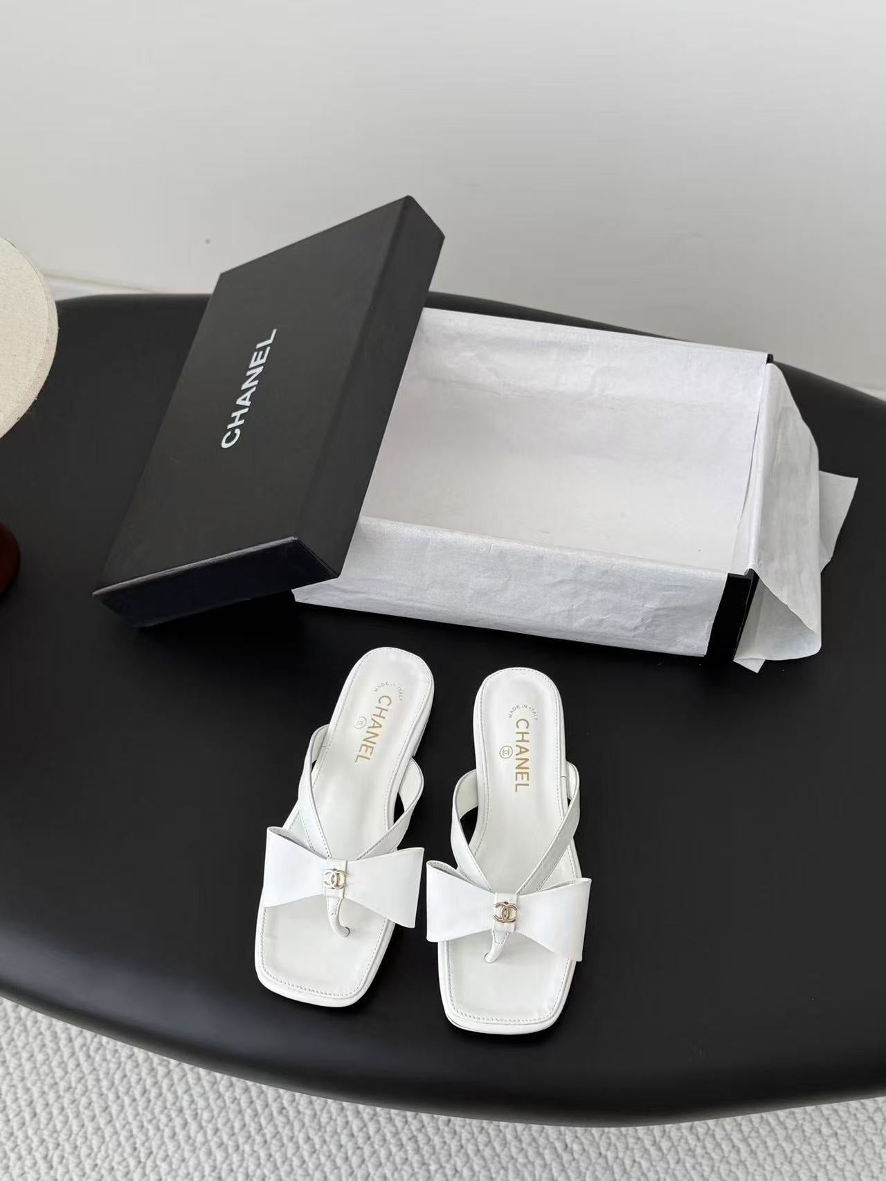 Chanel Lambskin Leather Bow Slides