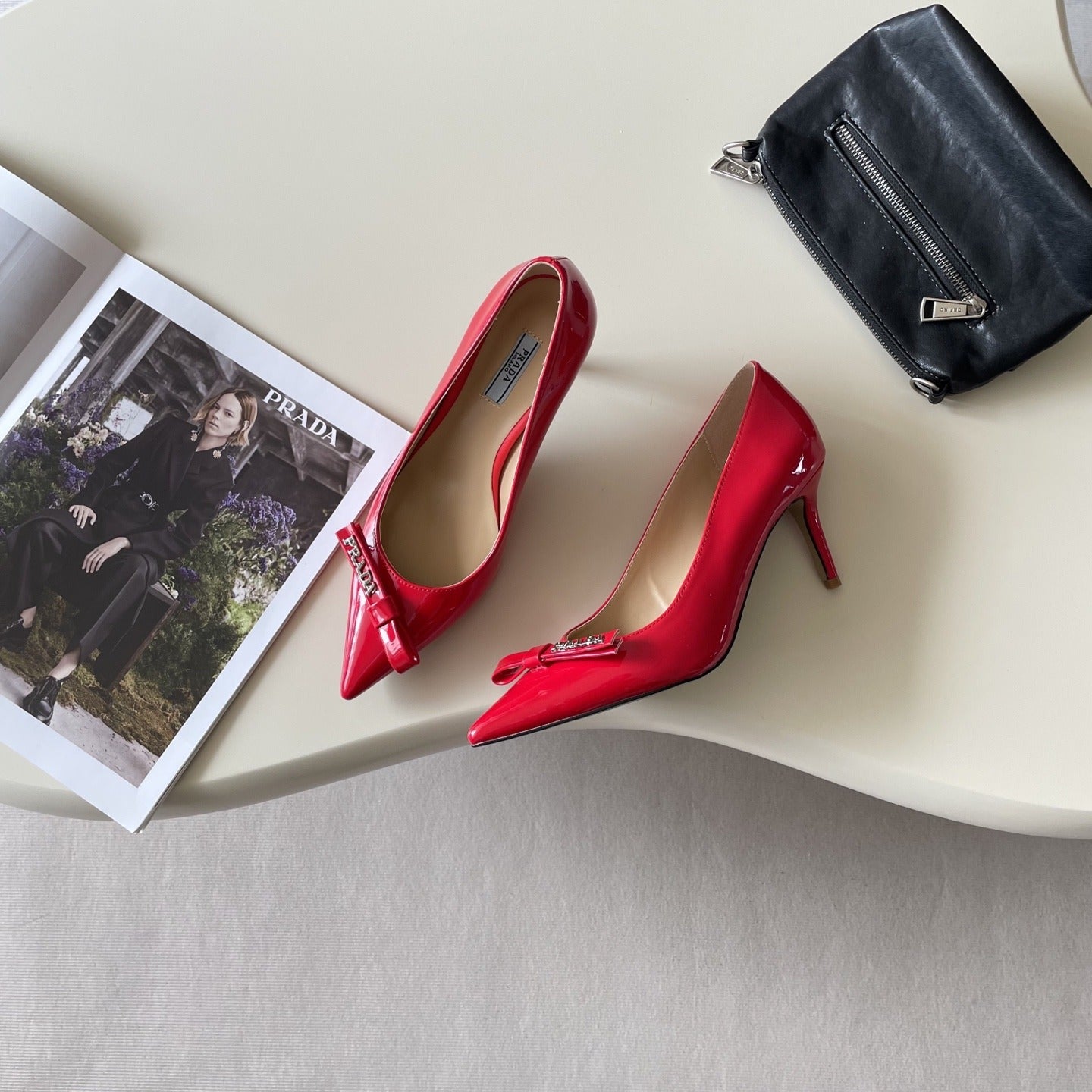 Prada Lambskin Leather Bow Heels