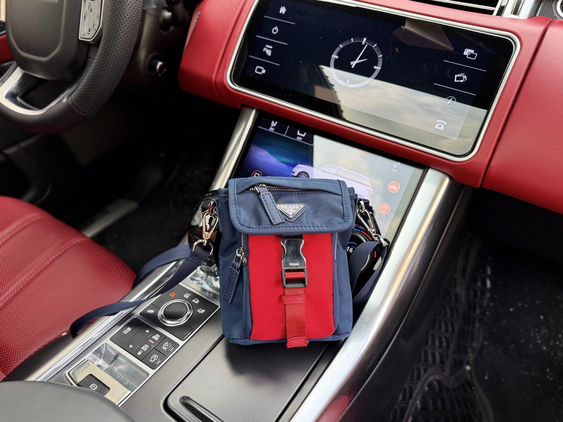 Prada Red Nylon & Leather Logo Shoulder Bag