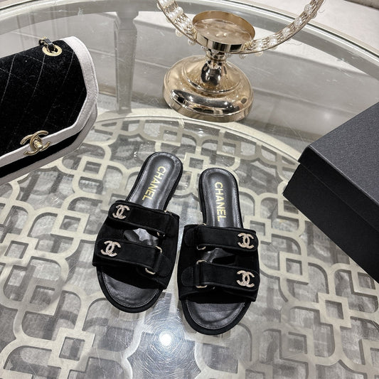 Chanel Lambskin Leather Crystal Slides
