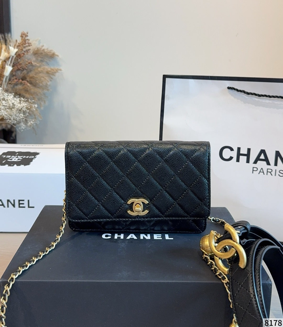 Chanel Black Calfskin Leather & Lambskin Leather Star Handbag