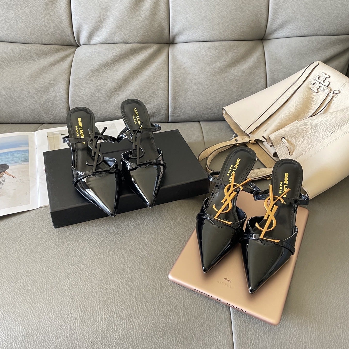 Saint Laurent Lambskin Leather Logo Sandals