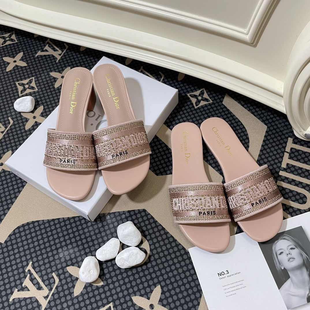 Dior Lambskin Leather Embroidered Slides