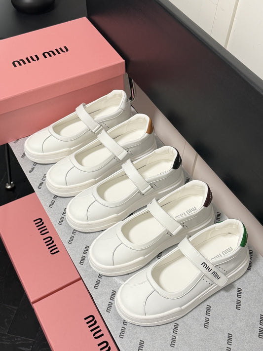 Miu Miu White Leather Logo Sneakers