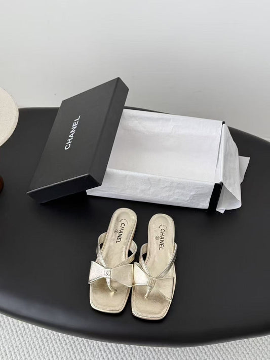 Chanel Lambskin Leather Bow Slides