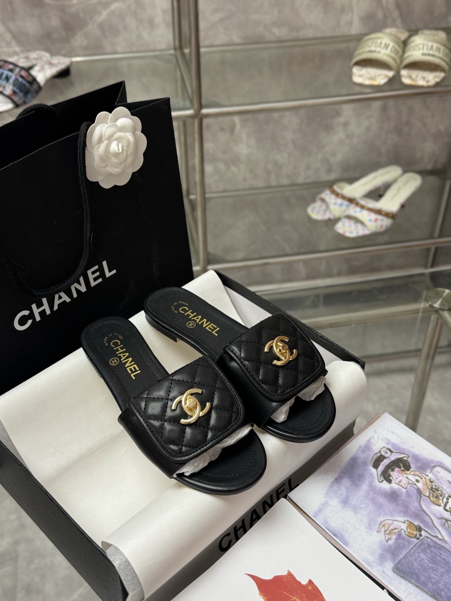Chanel Lambskin Leather Slides