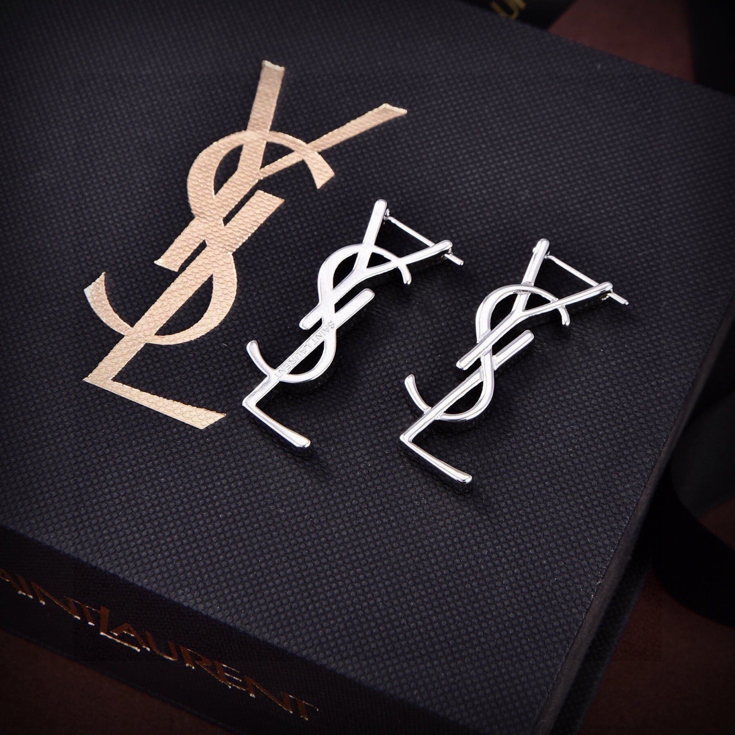 Saint Laurent Brass Logo Earrings