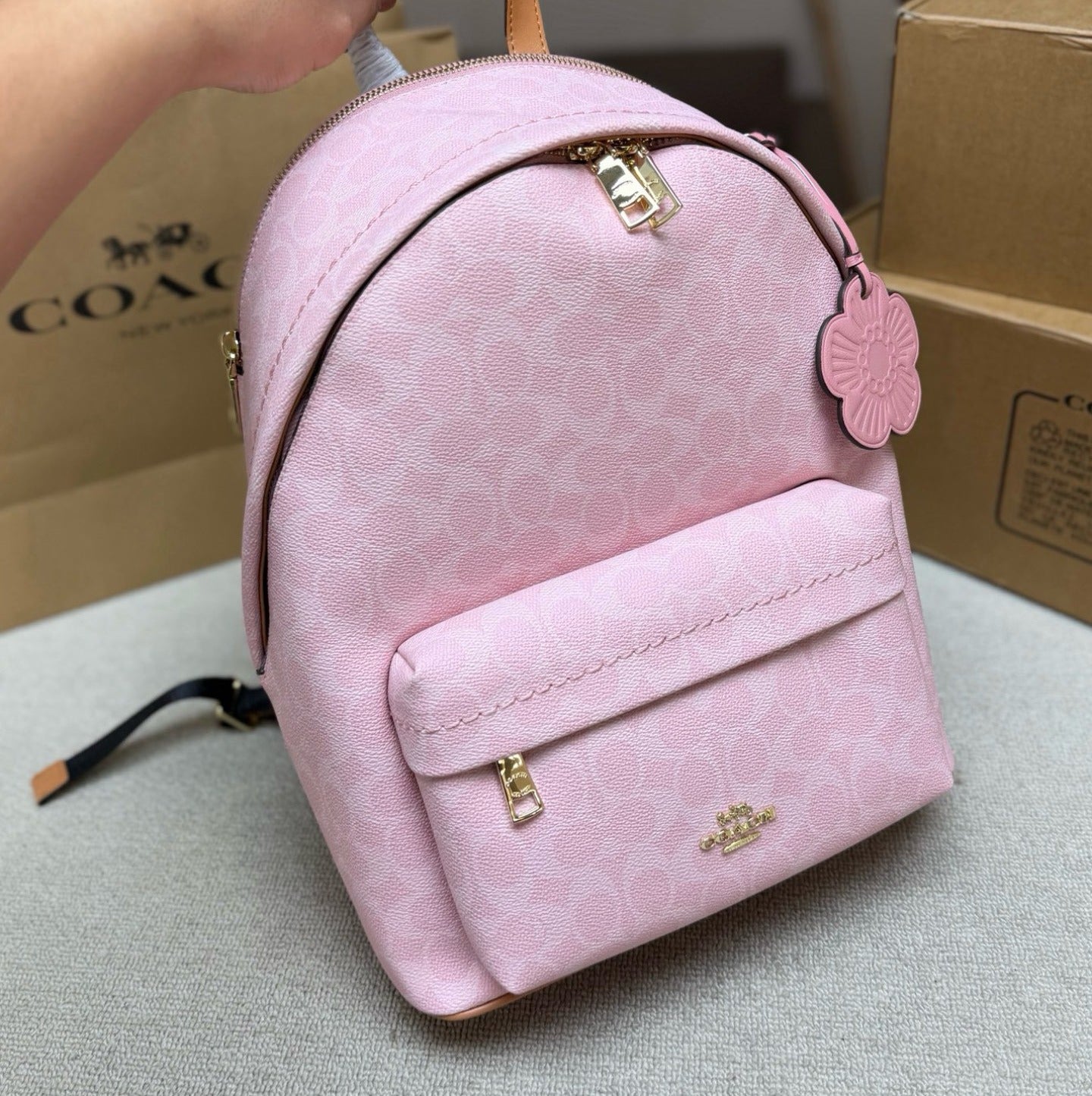 Coach Pink Monogram Backpack