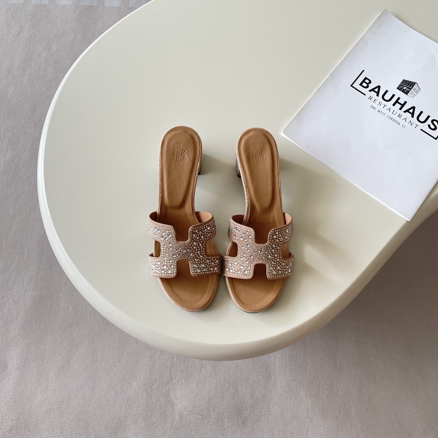 Hermes Leather Crystal Slides