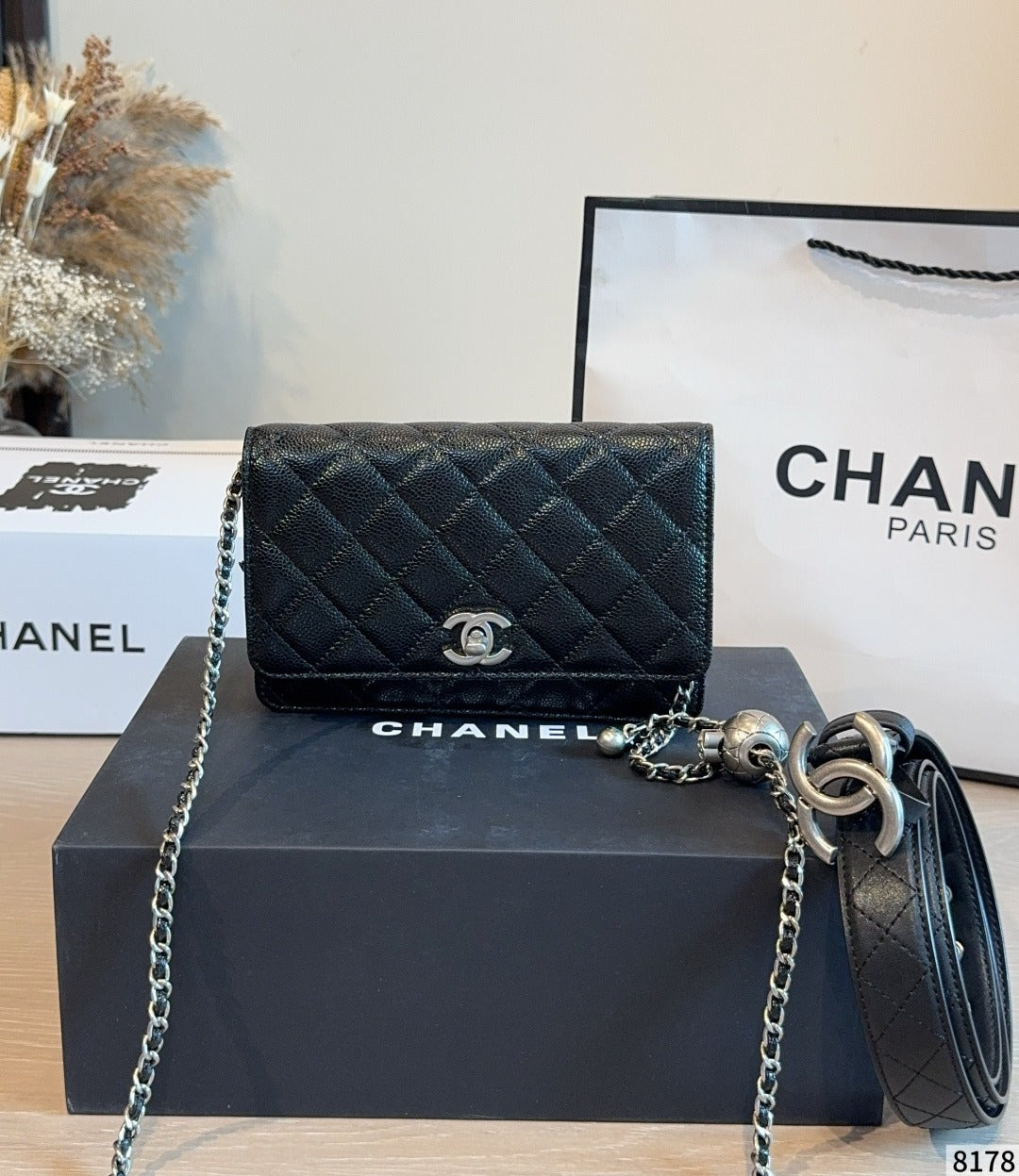 Chanel Black Calfskin Leather & Lambskin Leather Star Handbag