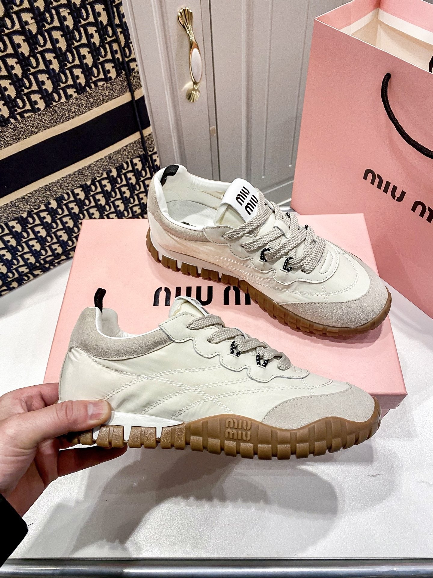 Miu Miu Black Canvas & Leather Vintage-Finish Sneakers