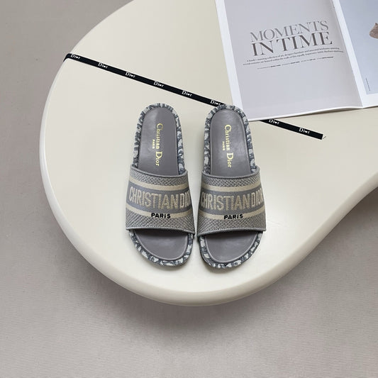 Dior Leather Embroidered Slides