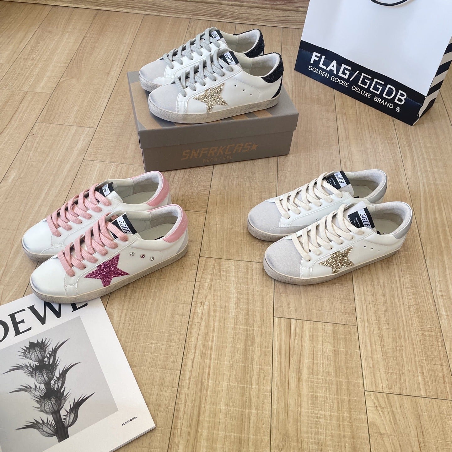 Golden Goose Calfskin Leather Vintage-Finish Sneakers