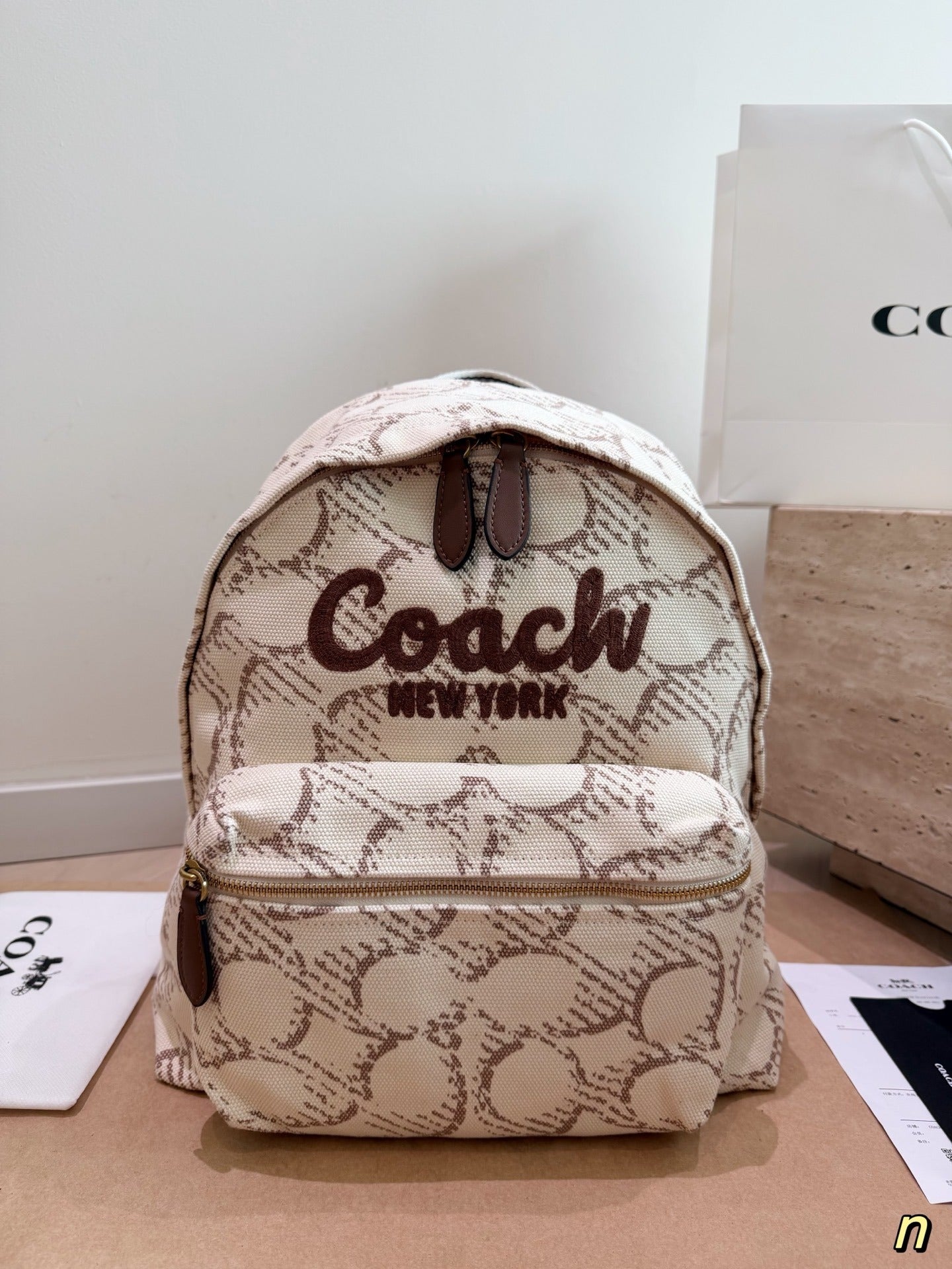 Coach Gray Denim Logo Backpack