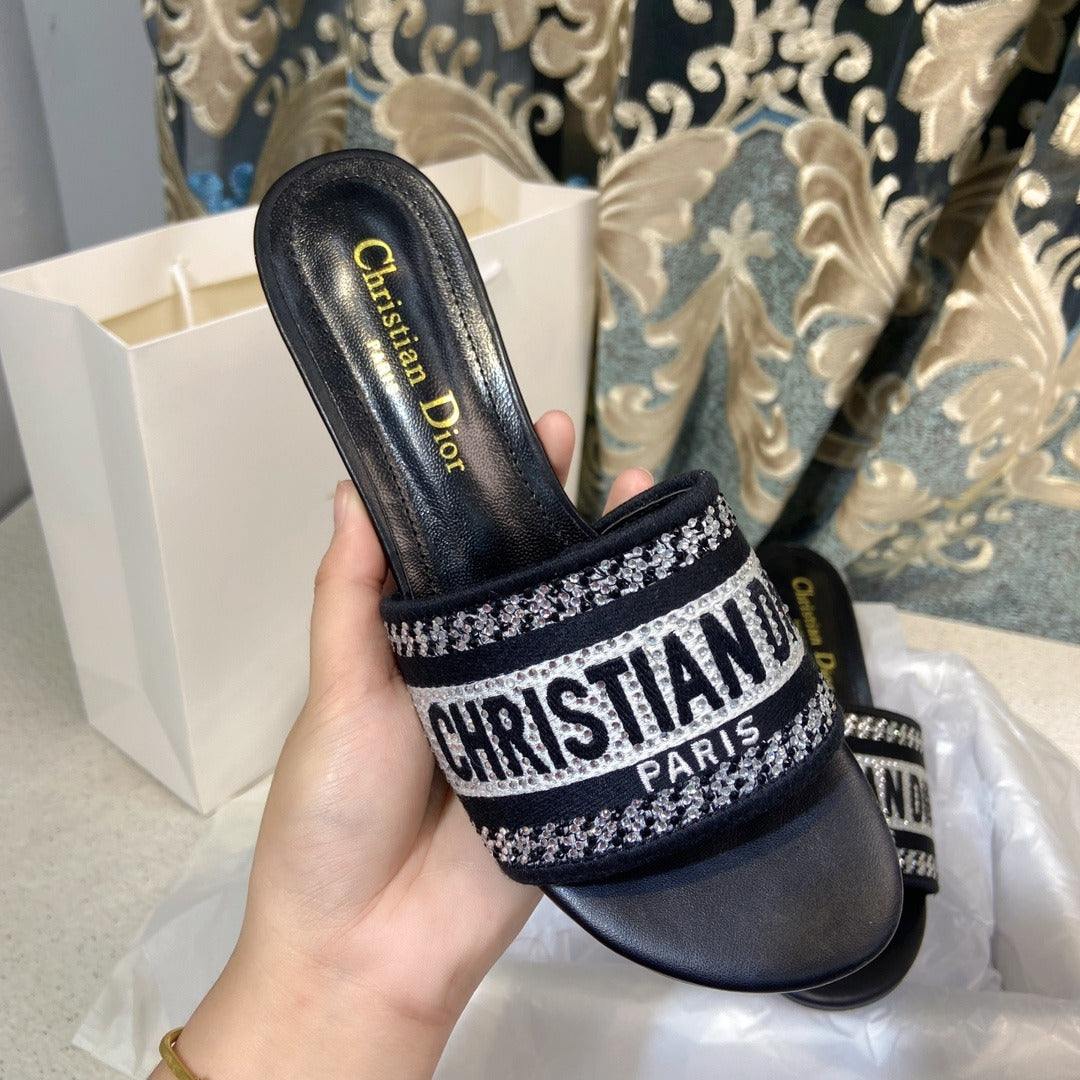 Dior Cotton & Lambskin Leather Crystal Sandals