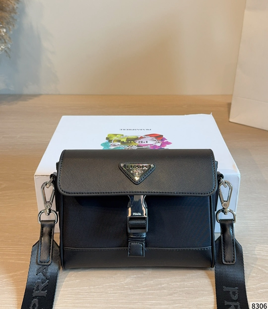 Prada Nylon & Leather Enamel Shoulder Bag