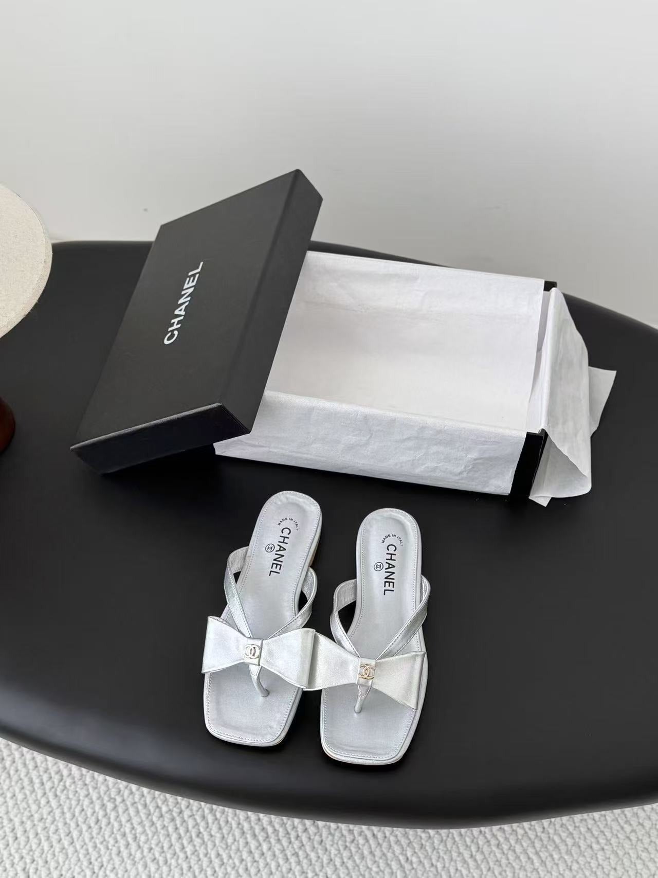 Chanel Lambskin Leather Bow Slides