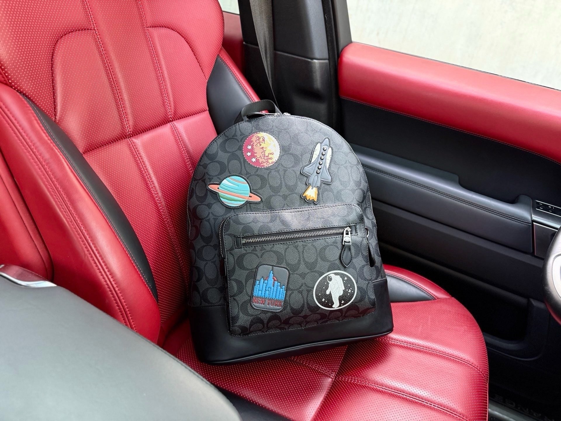 Coach Black Canvas & Calfskin Leather Logo Backpack