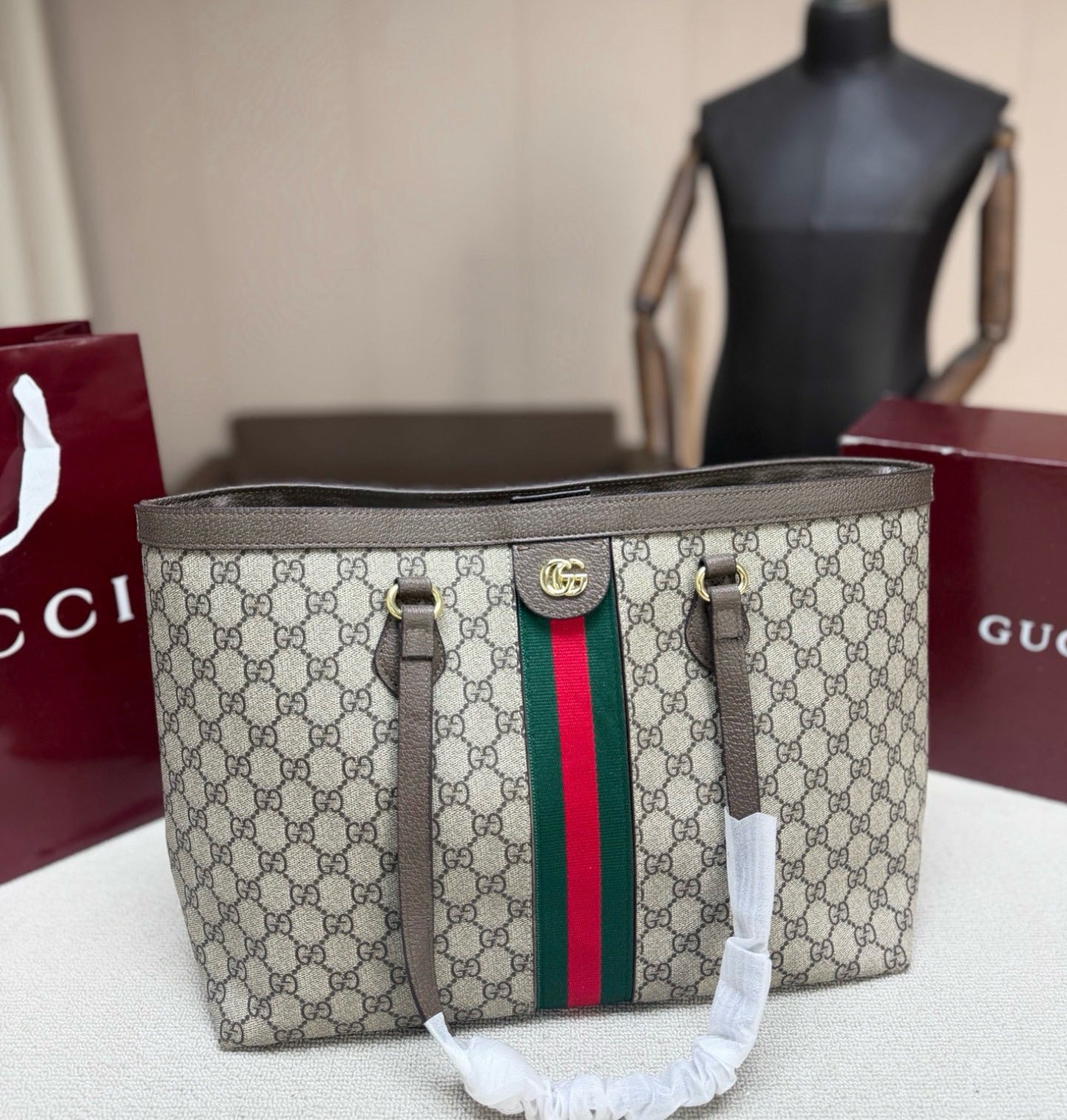 Gucci Leather Ophidia Tote Bag