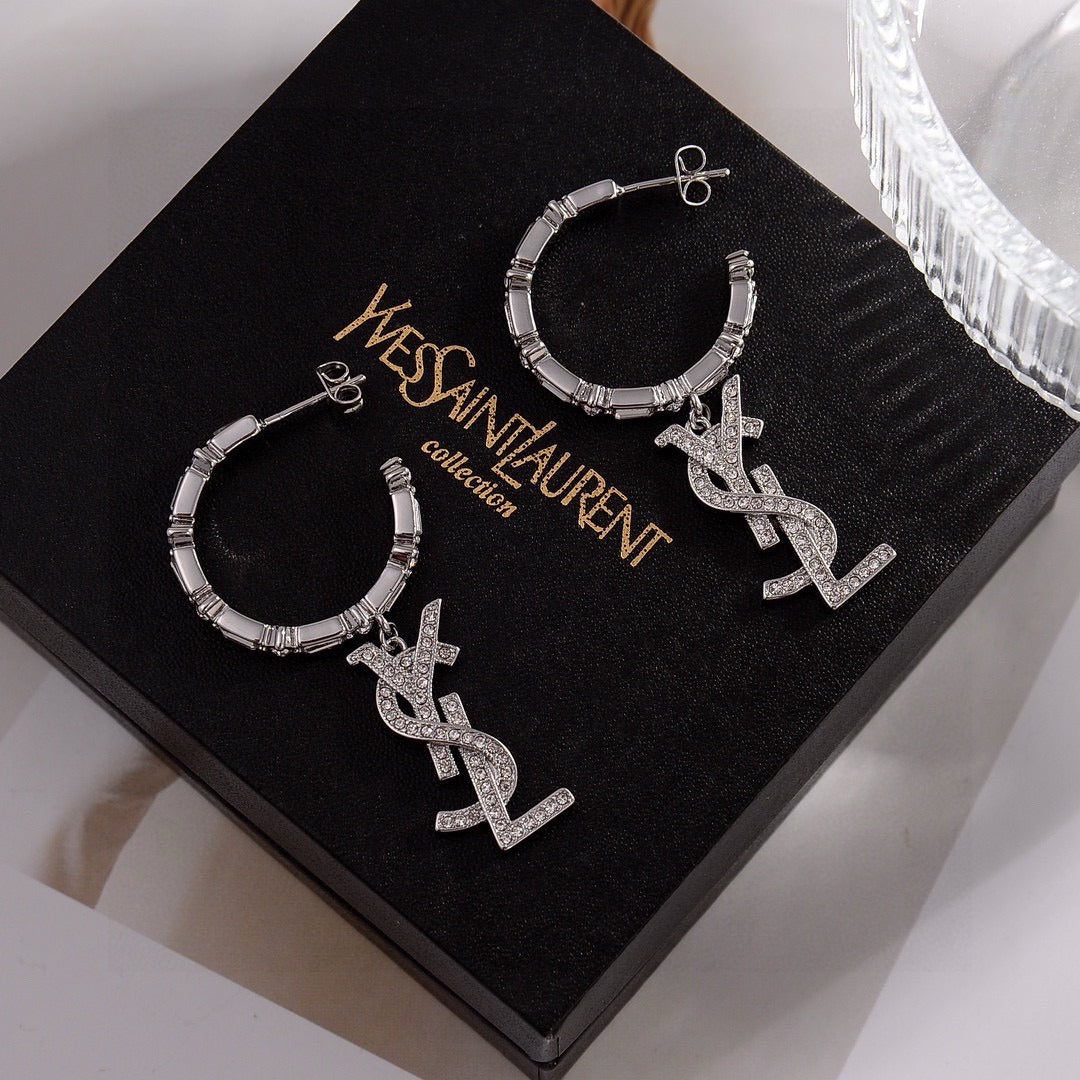 Saint Laurent Brass Logo Earrings