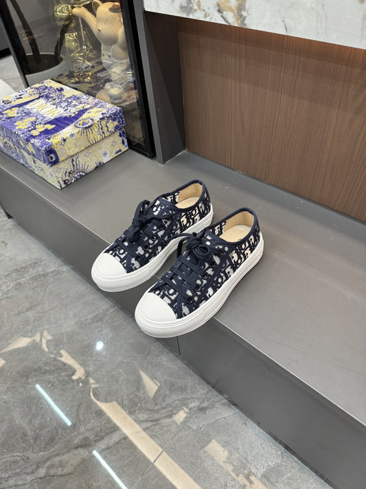 Dior Women Cotton & Lambskin Leather Embroidered Shoes