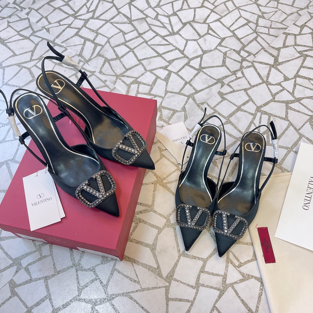 Valentino Lambskin Leather Crystal Heels