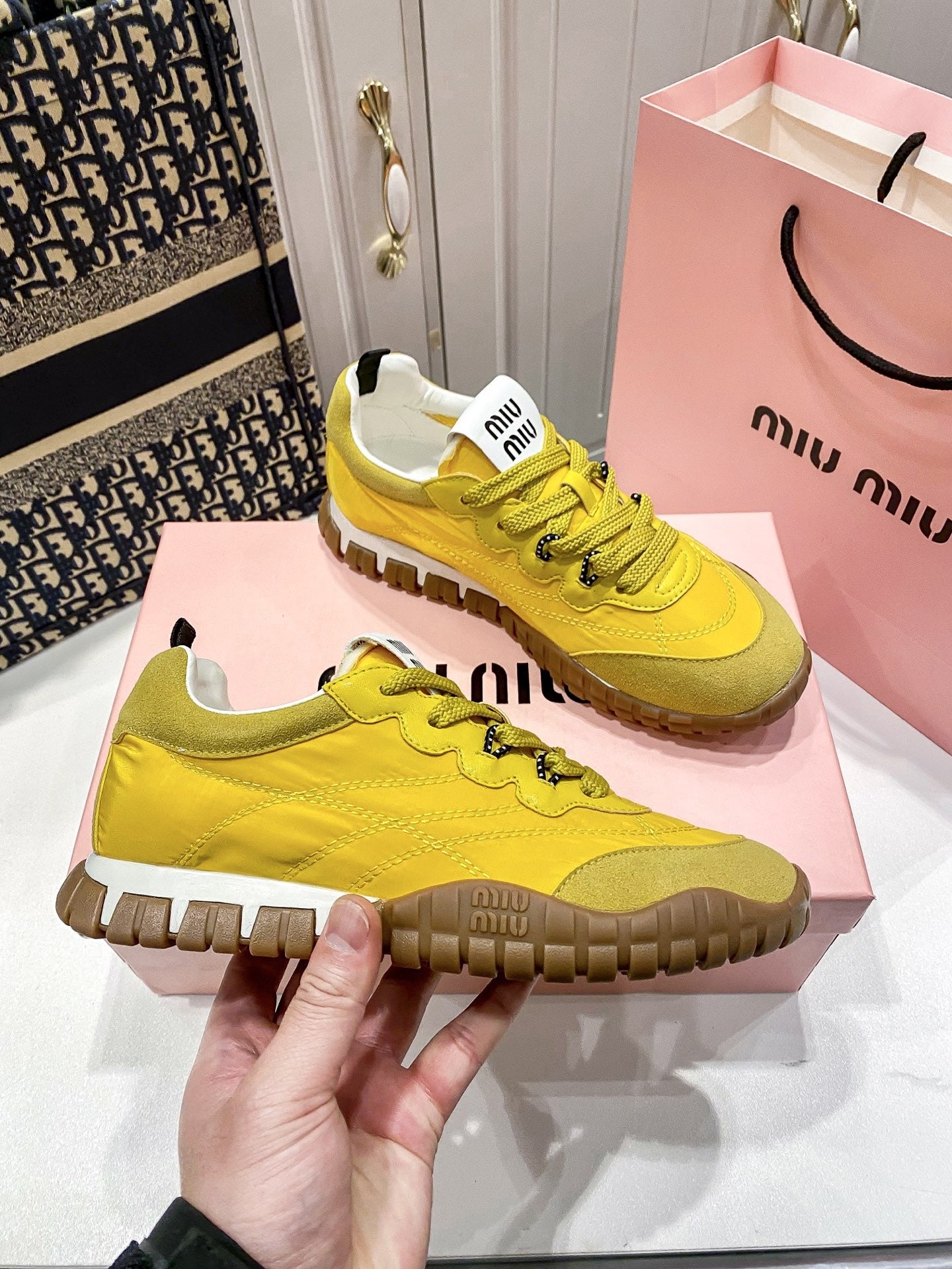 Miu Miu Black Canvas & Leather Vintage-Finish Sneakers