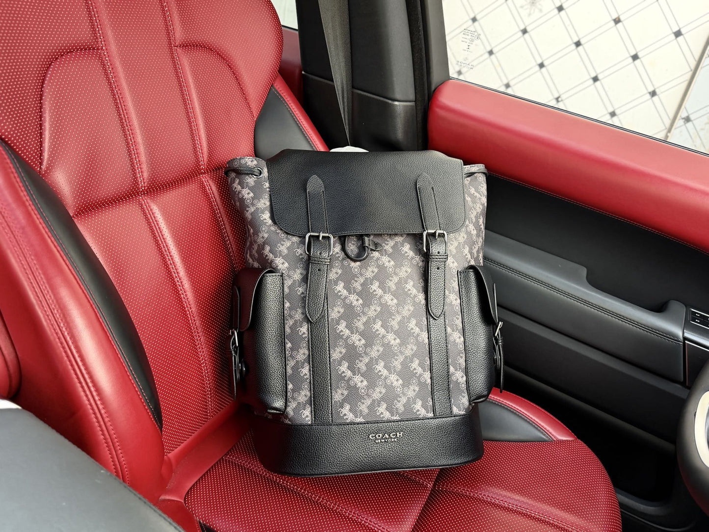 Coach Black Leather & Canvas Logo Backpack