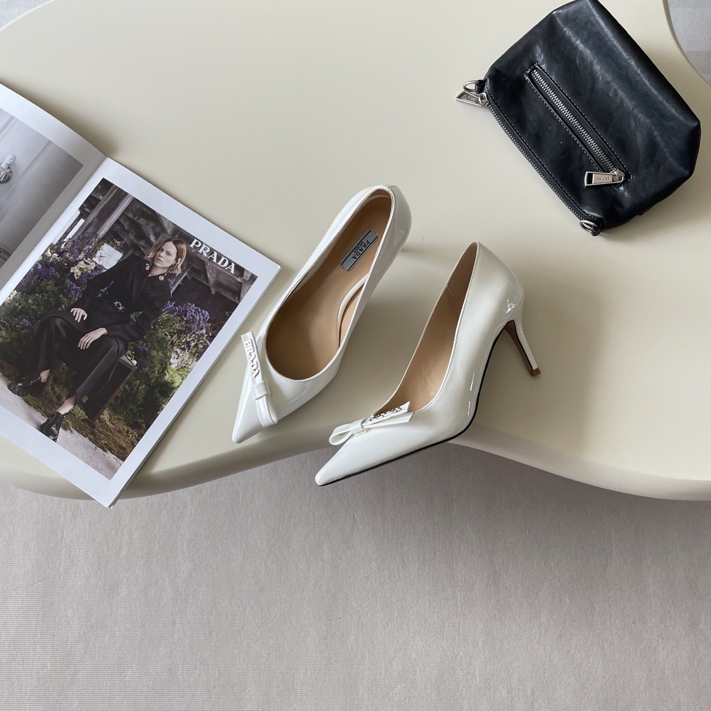 Prada Lambskin Leather Bow Heels