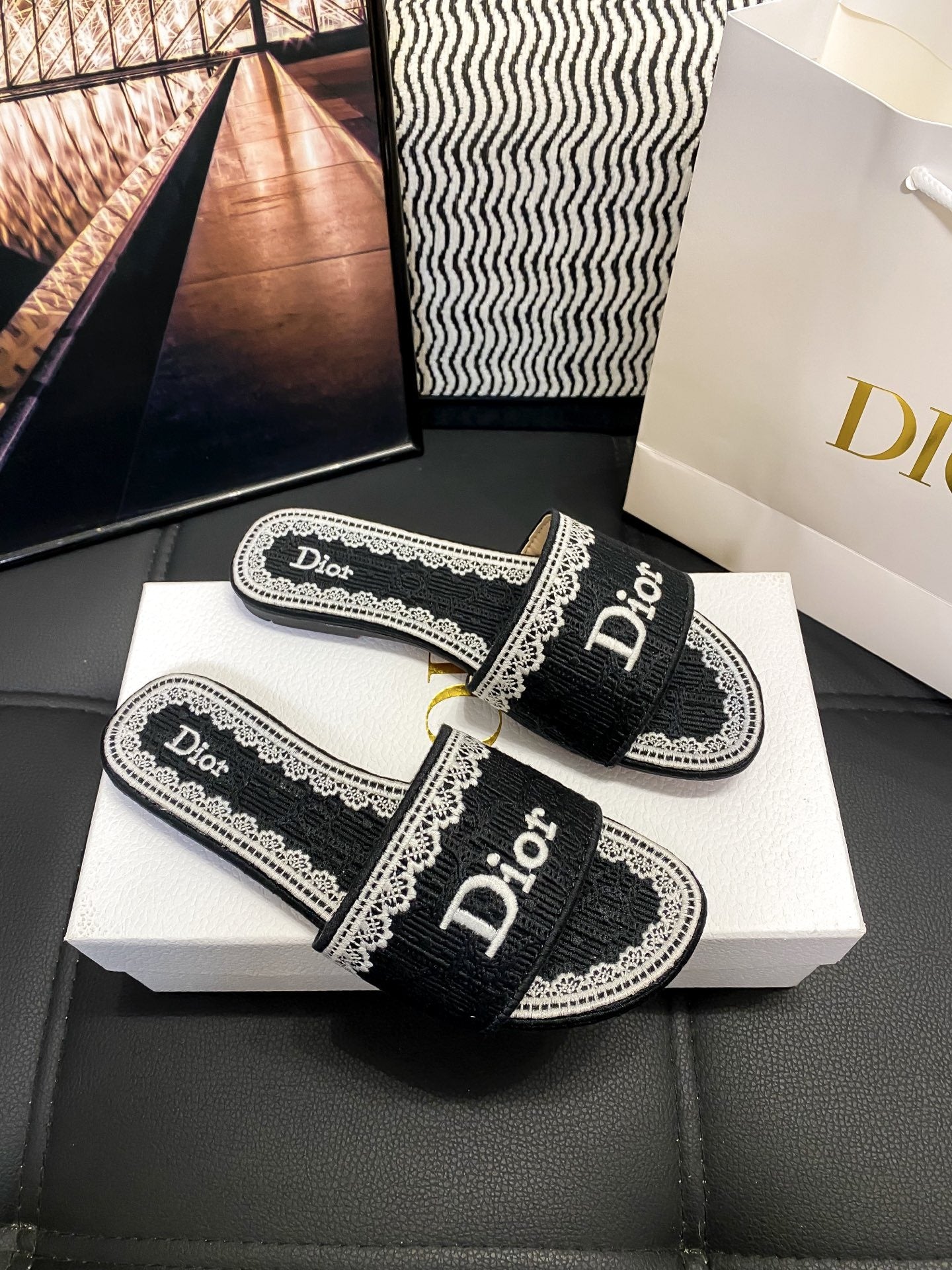 Dior Leather Logo Slides