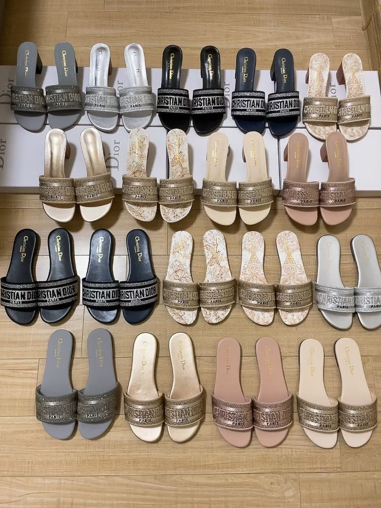 Dior Lambskin Leather Embroidered Slides
