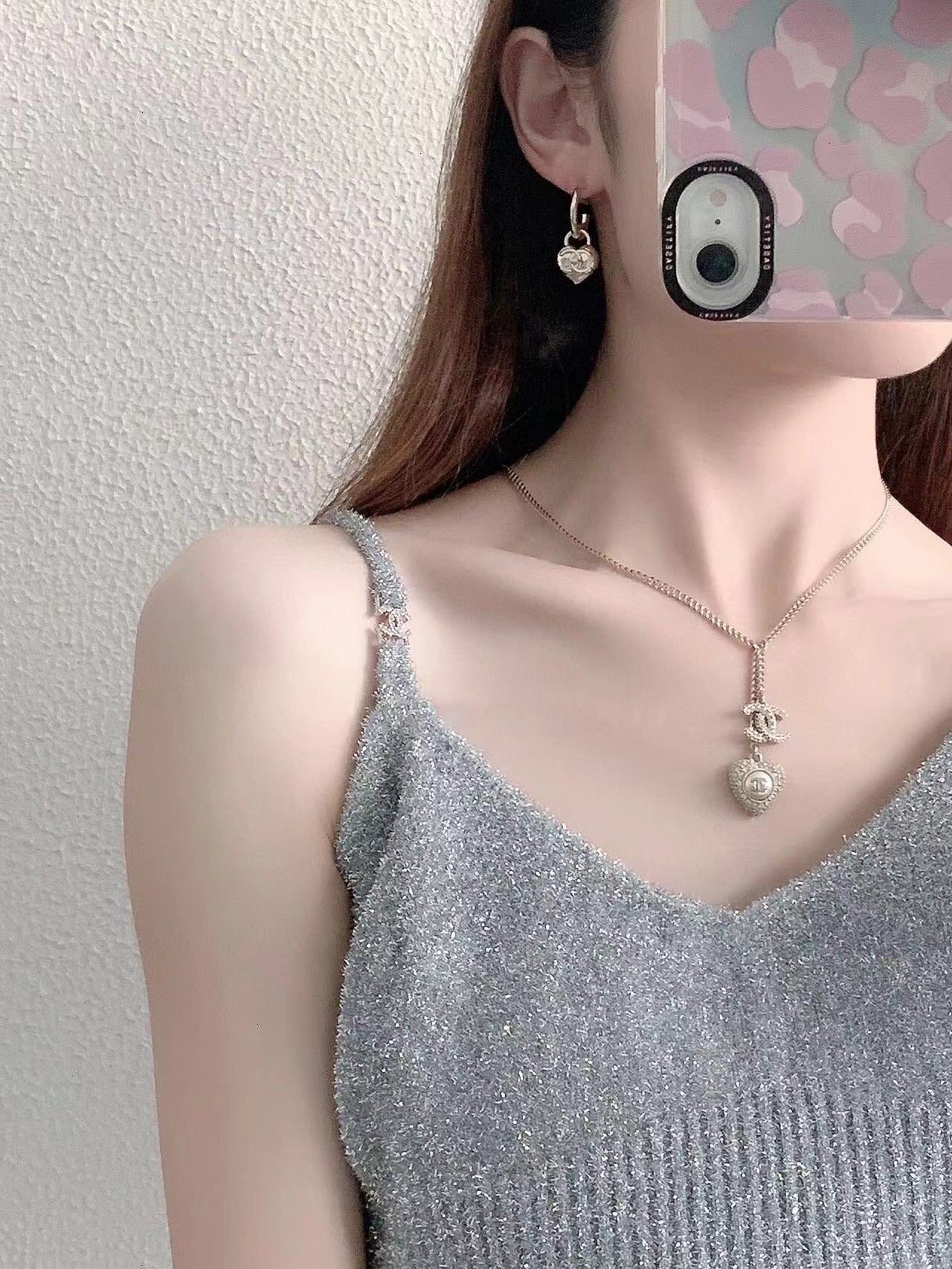 Chanel White Heart Necklace