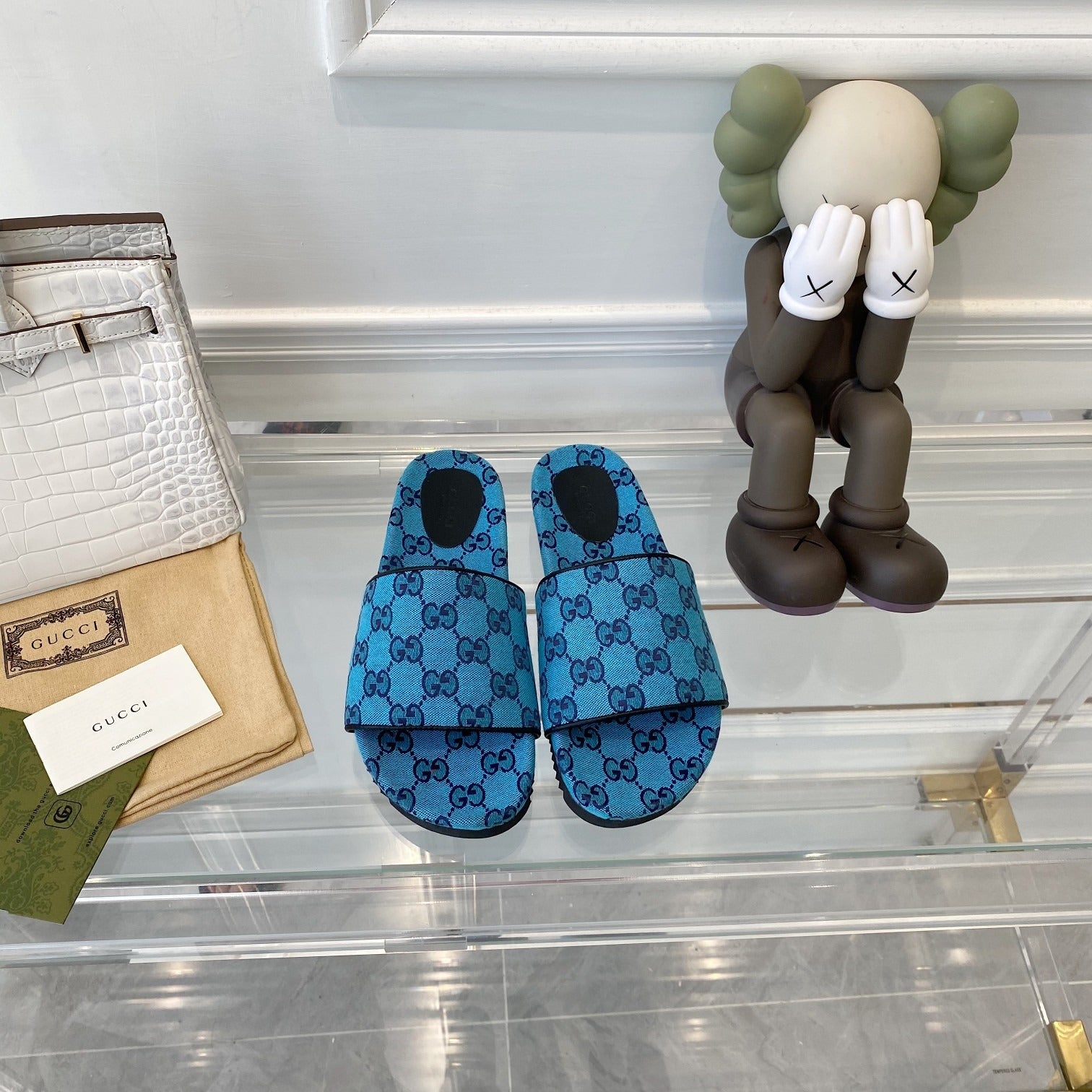Gucci Green Canvas & Leather Double G Slides