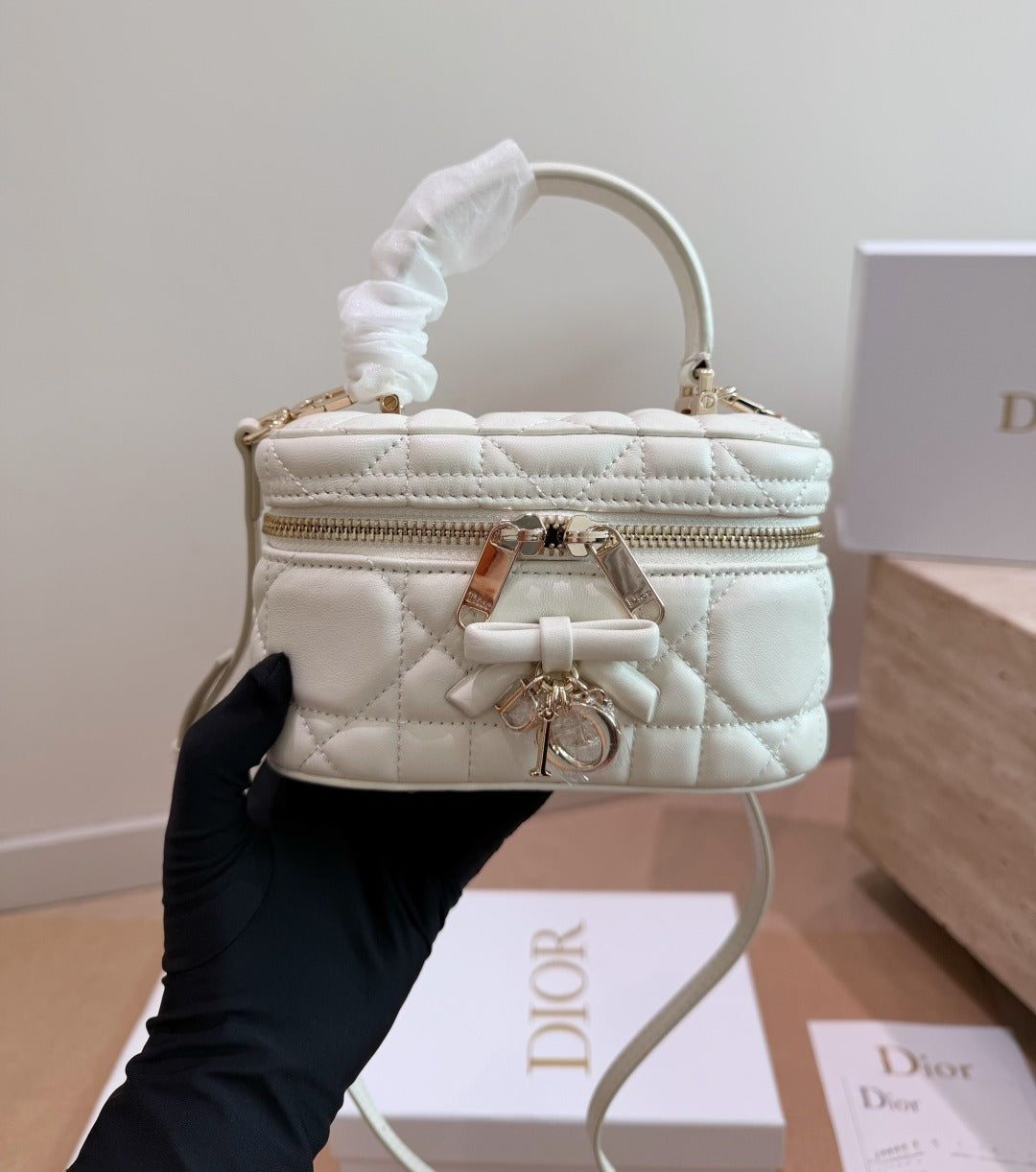 Dior Black Lambskin Leather Bow Handbag
