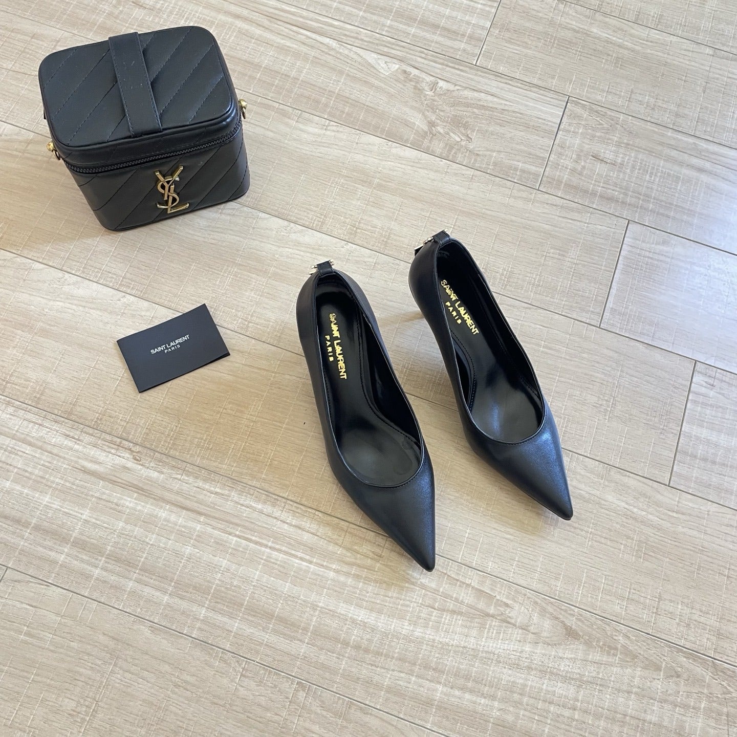 Saint Laurent Lambskin Leather Logo Heels