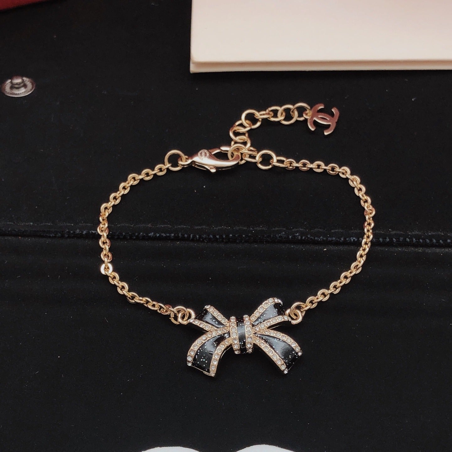 Chanel Black Brass Bow Bracelet
