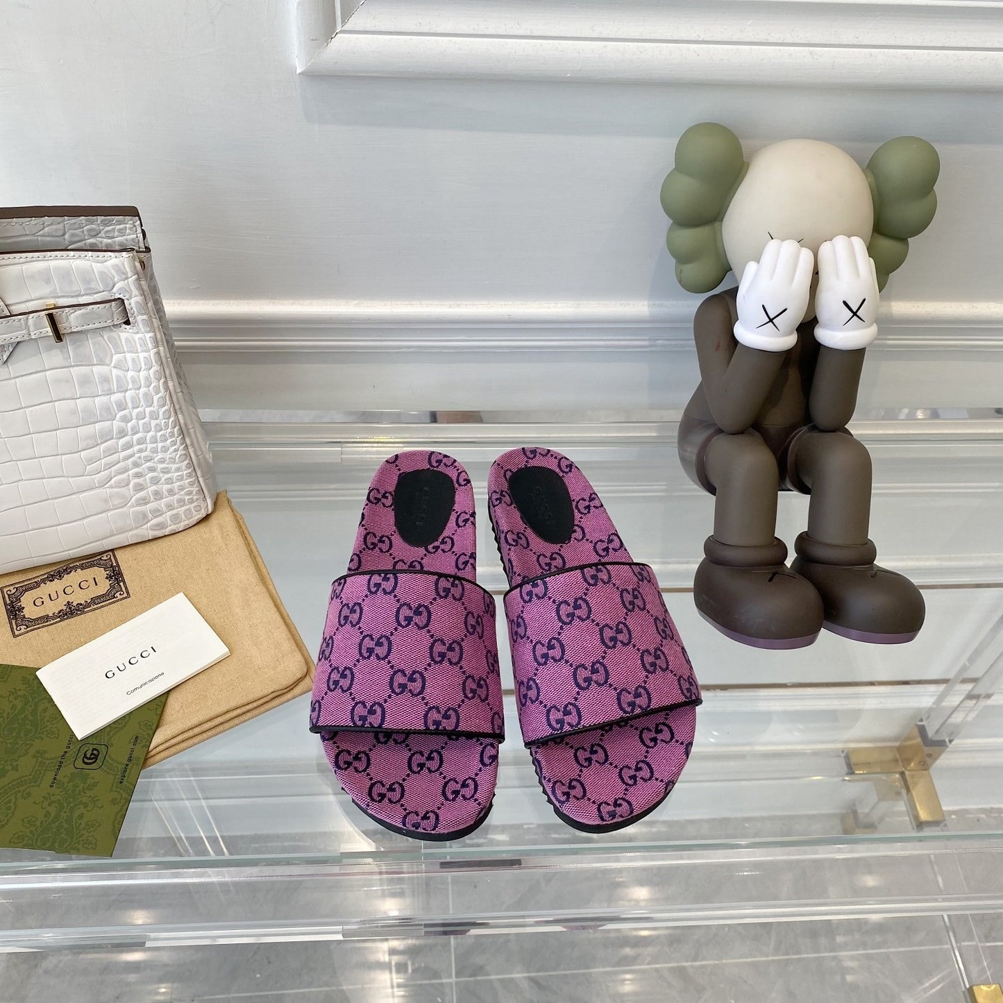 Gucci Green Canvas & Leather Double G Slides
