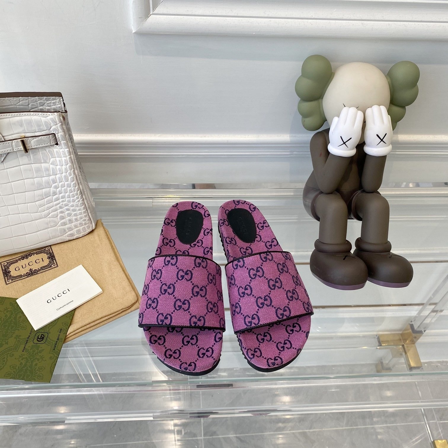 Gucci Green Canvas & Leather Double G Slides