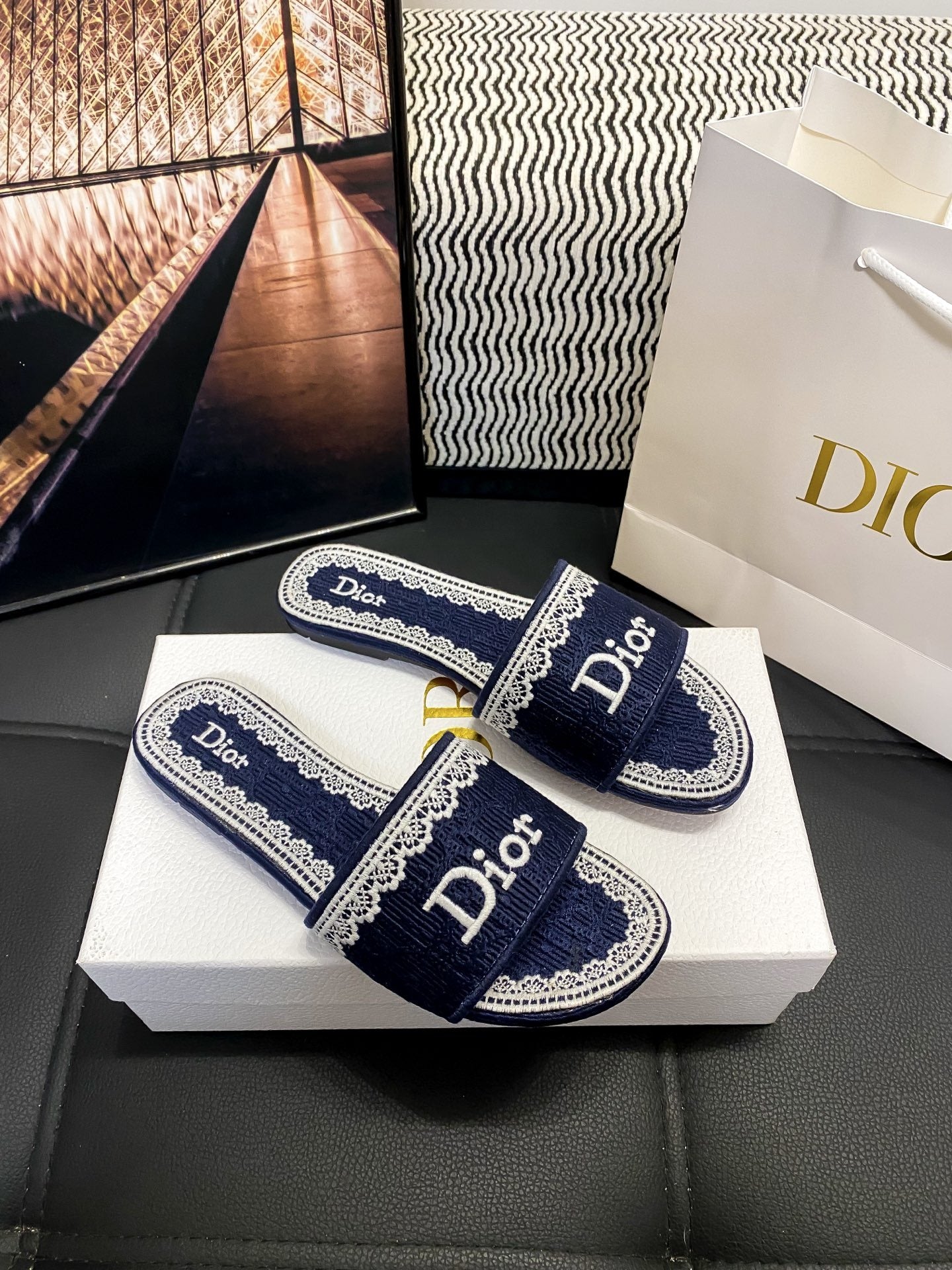 Dior Leather Logo Slides