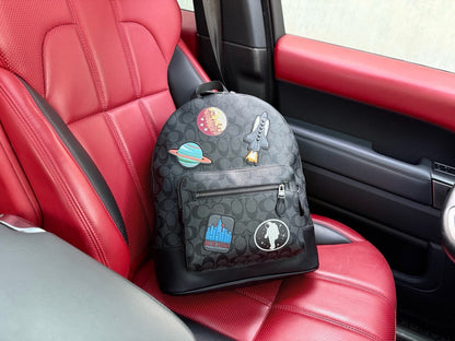 Coach Black Canvas & Calfskin Leather Logo Backpack