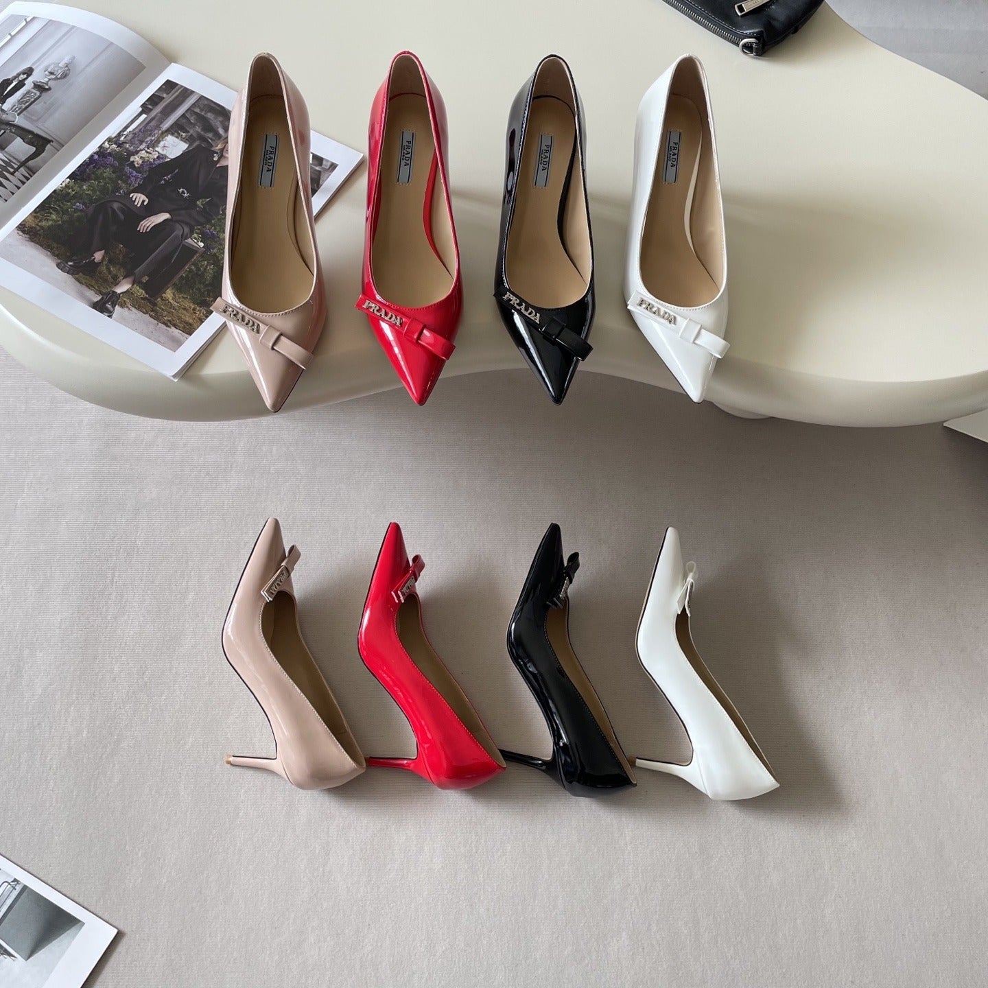 Prada Lambskin Leather Bow Heels