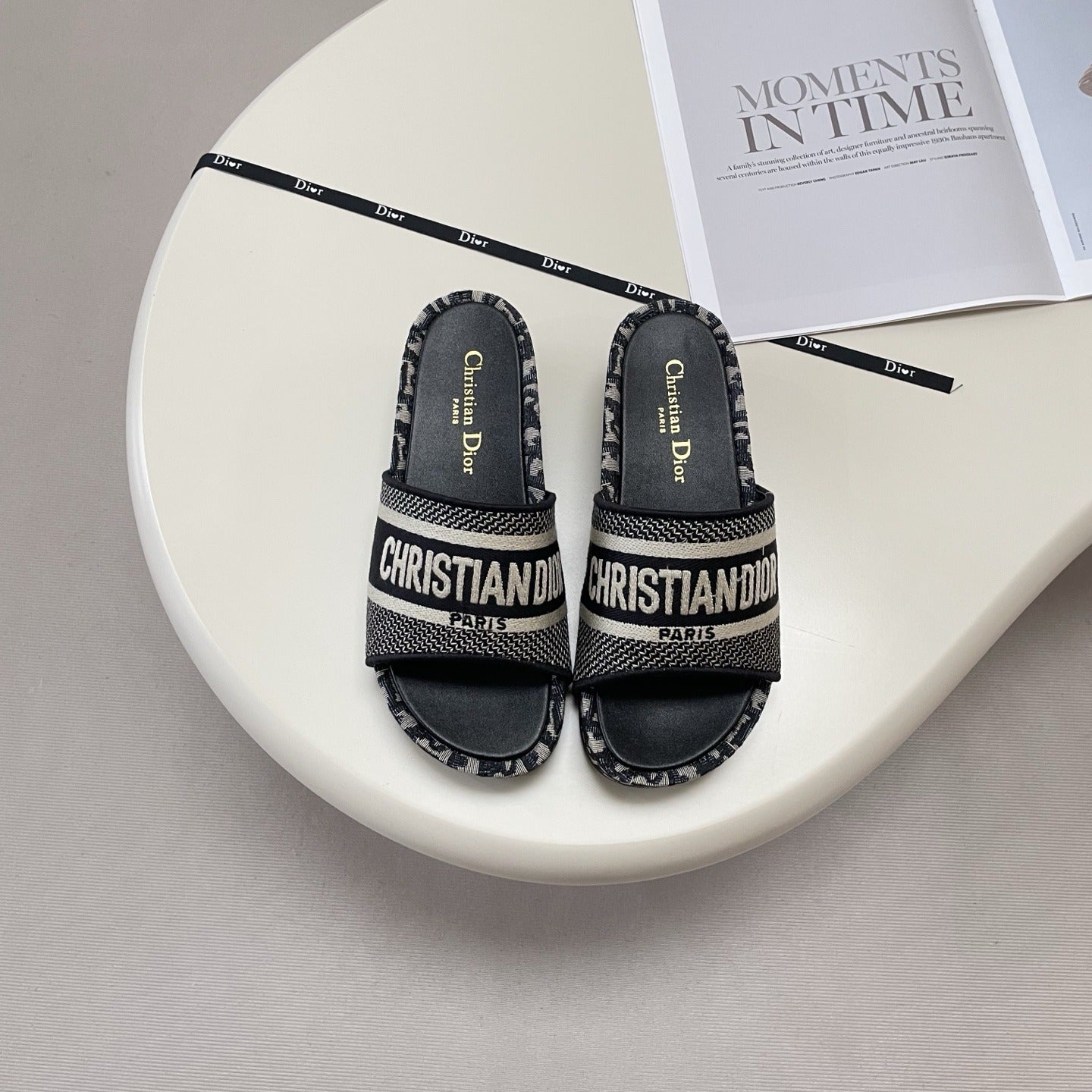 Dior Leather Embroidered Slides
