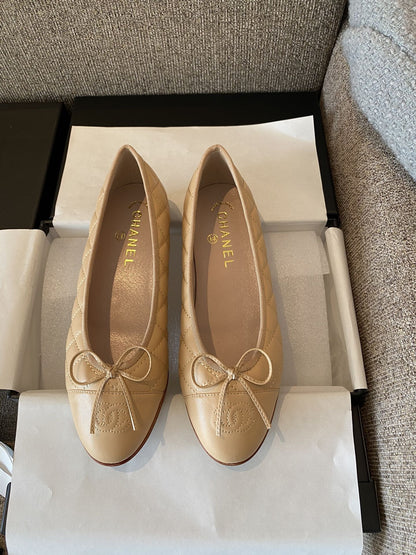 Chanel Leather Bow Ballet Flats