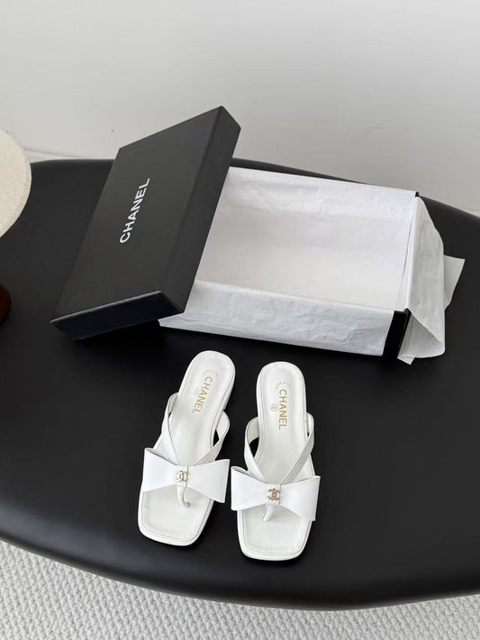 Chanel Lambskin Leather Bow Slides