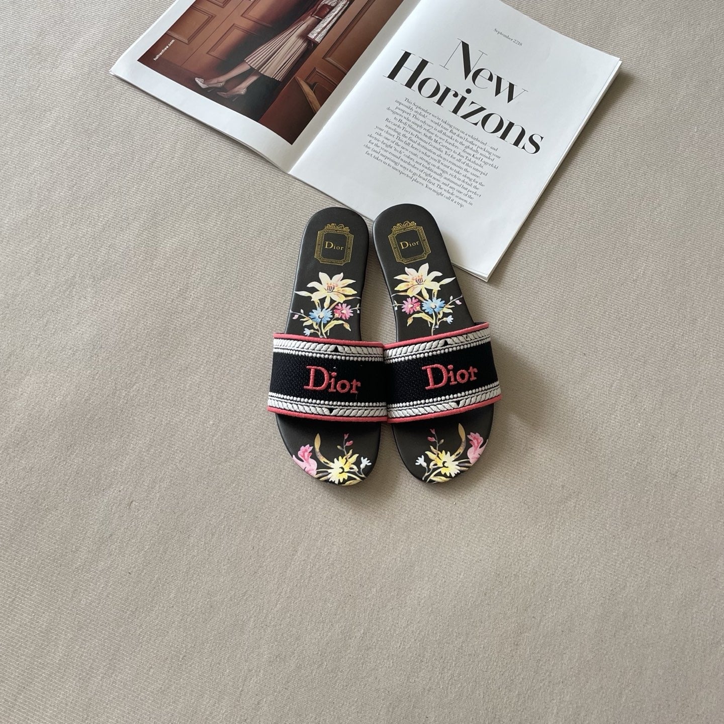 Dior Leather Embroidered Slides