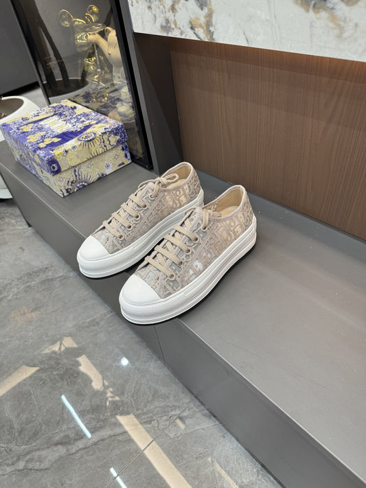 Dior Women Cotton & Lambskin Leather Embroidered Shoes