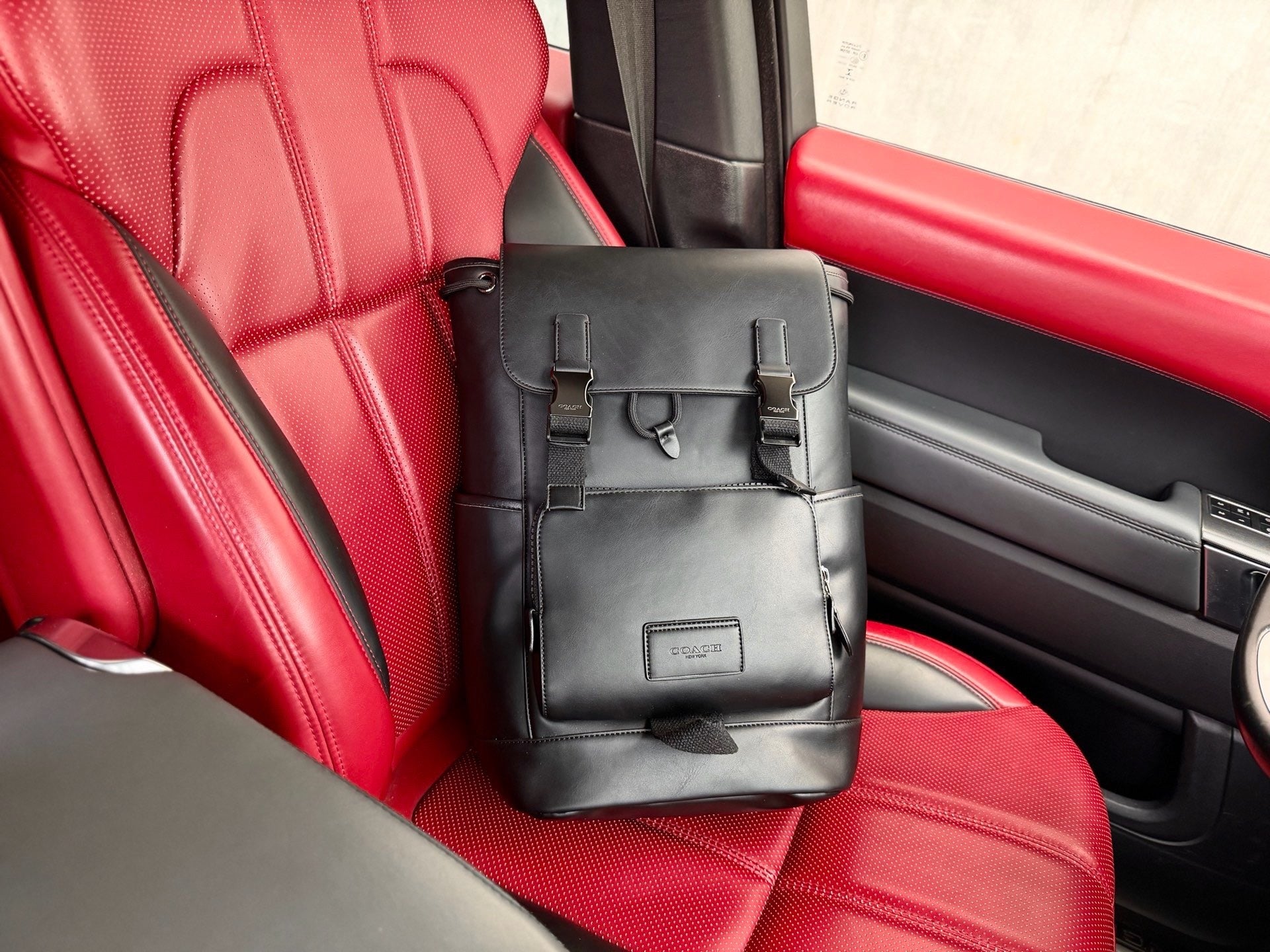 Coach Black Leather Logo Backpack