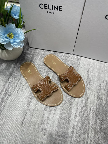Celine Denim & Leather Tassel Slides