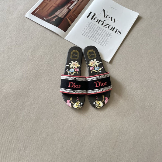 Dior Leather Embroidered Slides